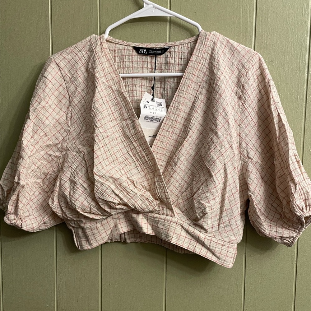 Zara Women’s Puff Short Sleeve Crop Top, Elastic Waist Band, Sz Small NWT